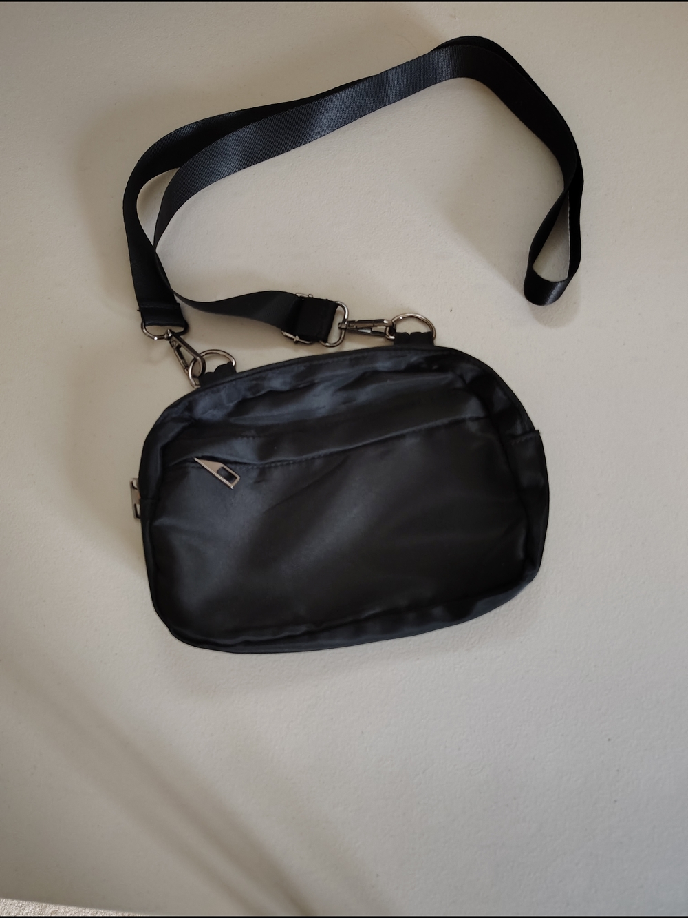 Black Crossbody Women's Bag - Minimal Nylon Shoulder Pouch